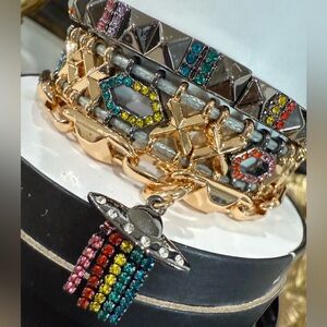 Under The Luxe Moon Gold and Hematite Bracelet stack